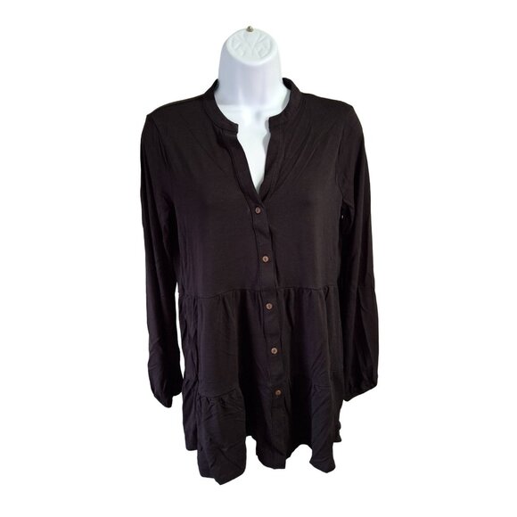 Wonderly Button-Down Long Sleeve Tunic Top Women's  Small Black - Picture 1 of 7